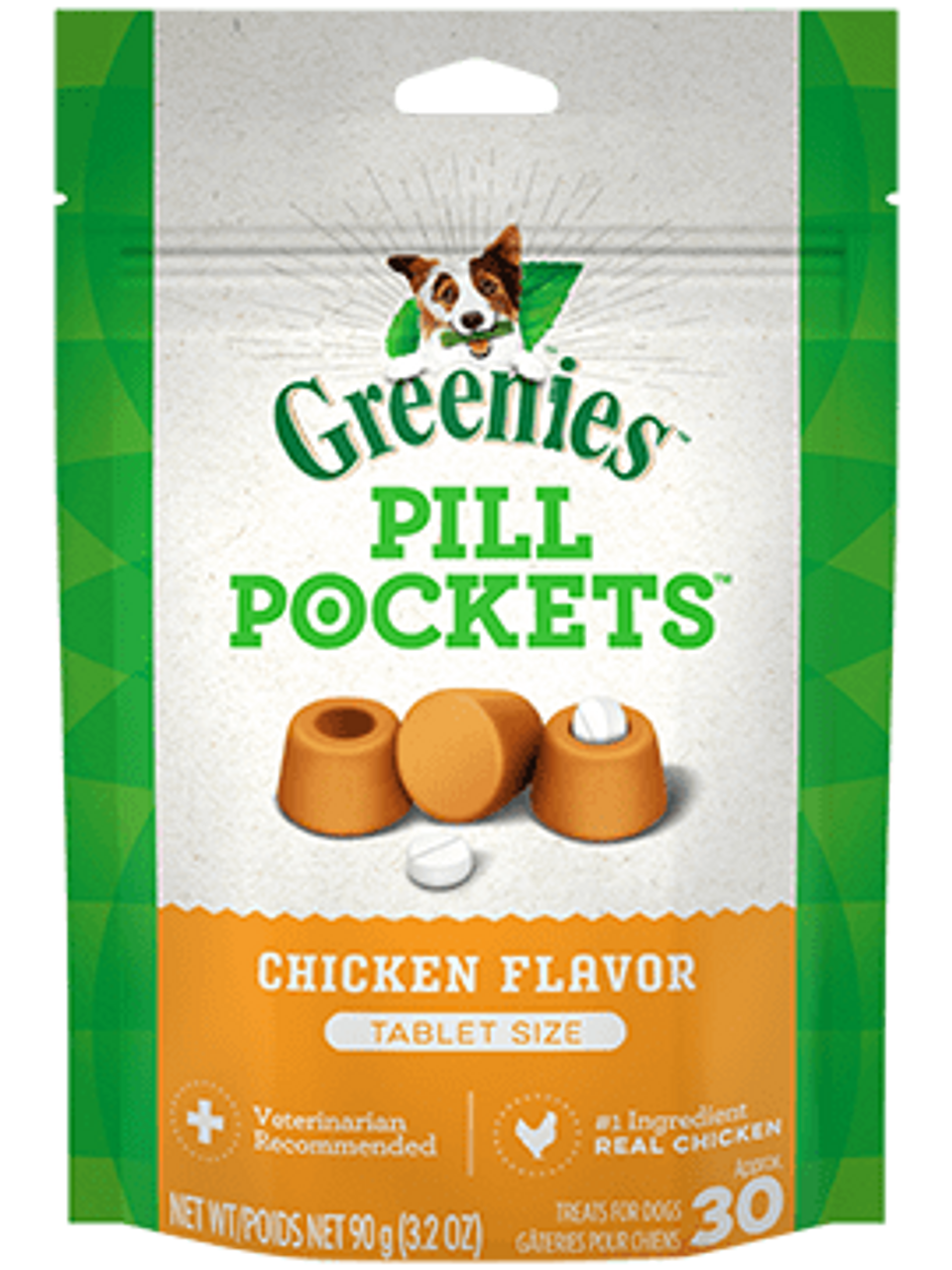 Greenies Pill Pockets Chicken Flavor Tablet Dog Treats， 30 Count