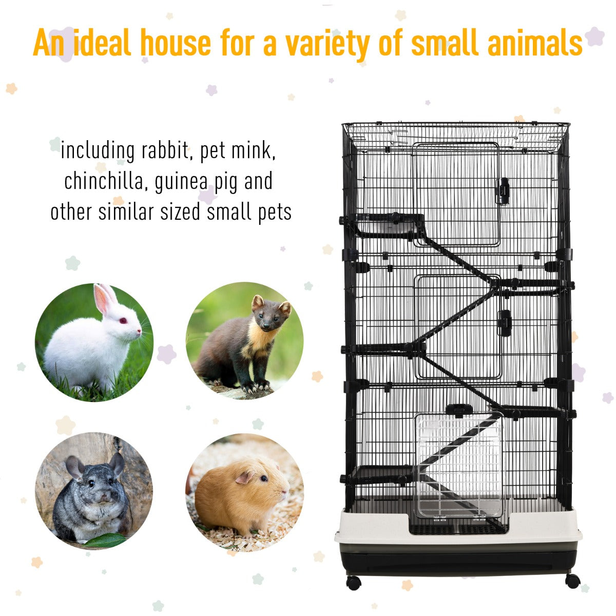 Anself 6-tier Platform Rolling Small Animal Cage for Hamsters， Chinchillas， and Gerbils with a Large Living Space