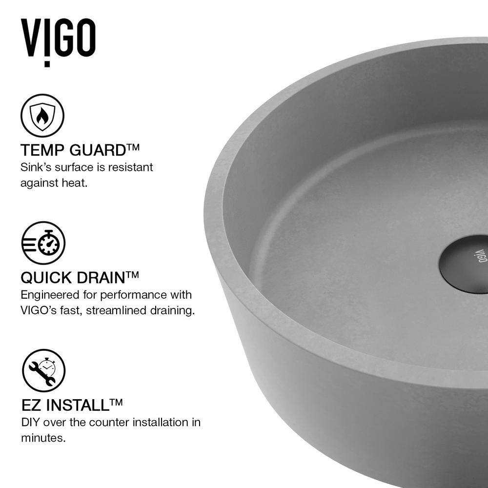 VIGO Palermo Gothic Gray Concreto Stone 15 in. L x 15 in. W x 5 in. H Round Vessel Bathroom Sink VG04061