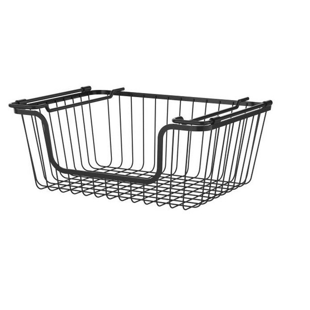 Oceanstar Stackable Metal Wire Storage Basket Set For Pantry Countertop Kitchen Or Bathroom Black Set Of 2