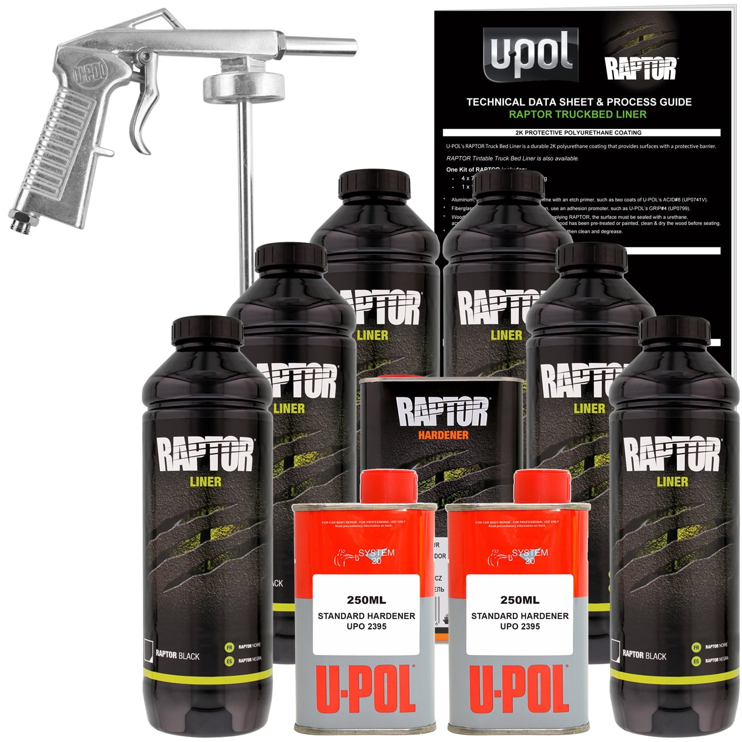 Raptor Black Urethane Spray-On Truck Bed Liner Spray Gun， 6 Liters