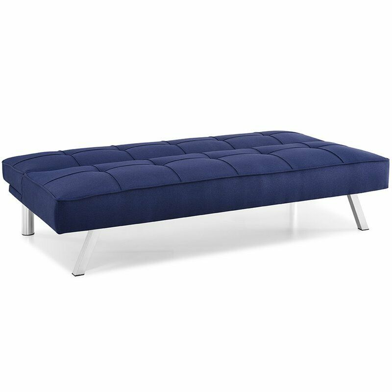 Navy Blue Tufted Sleeper Sofa in Fabric Upholstery