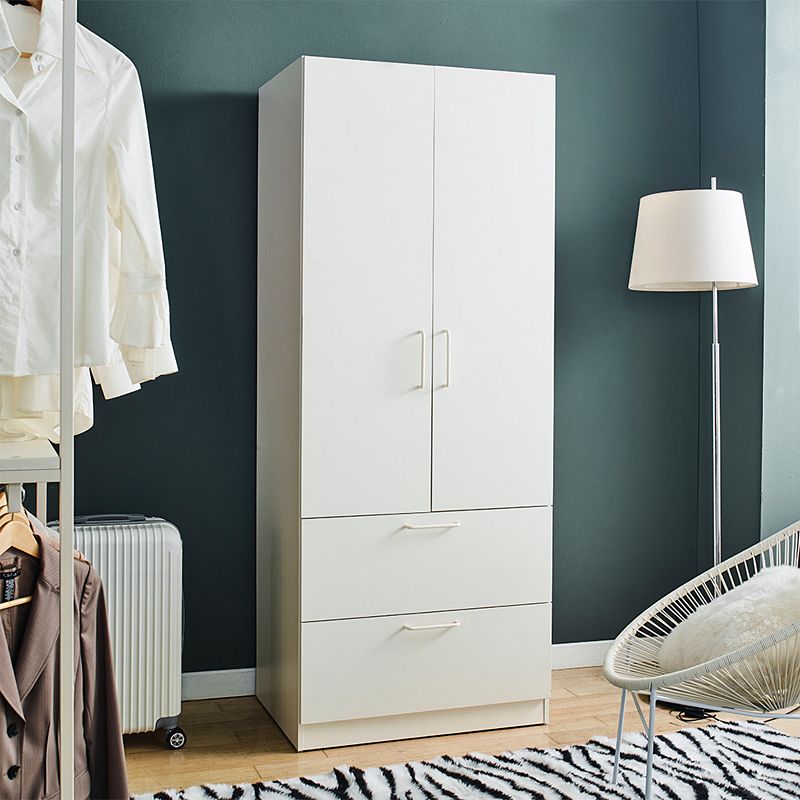 F.C Design Klair Living Two-Door Wood Closet with Two Drawers and Hanging Bars in White