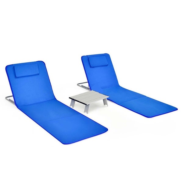 3PCS Beach Lounge Chair Mat Set 2 Adjustable Lounge Chairs