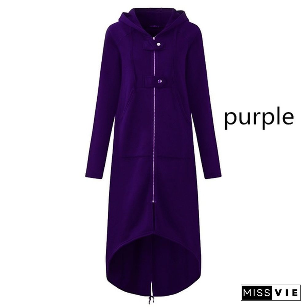 Women's Loose Hooded Sweater Zipper Long Coat Long Sleeve Hoodies Coats Casual Cardigans