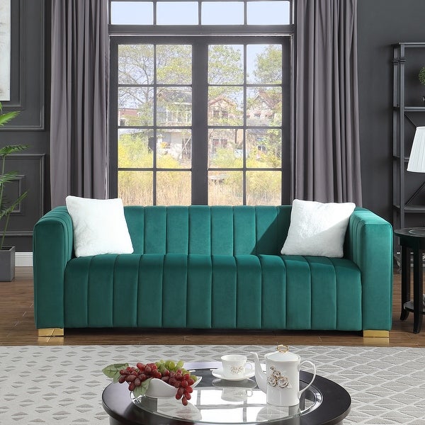 3-Seat Velvet Sofa with Pillows