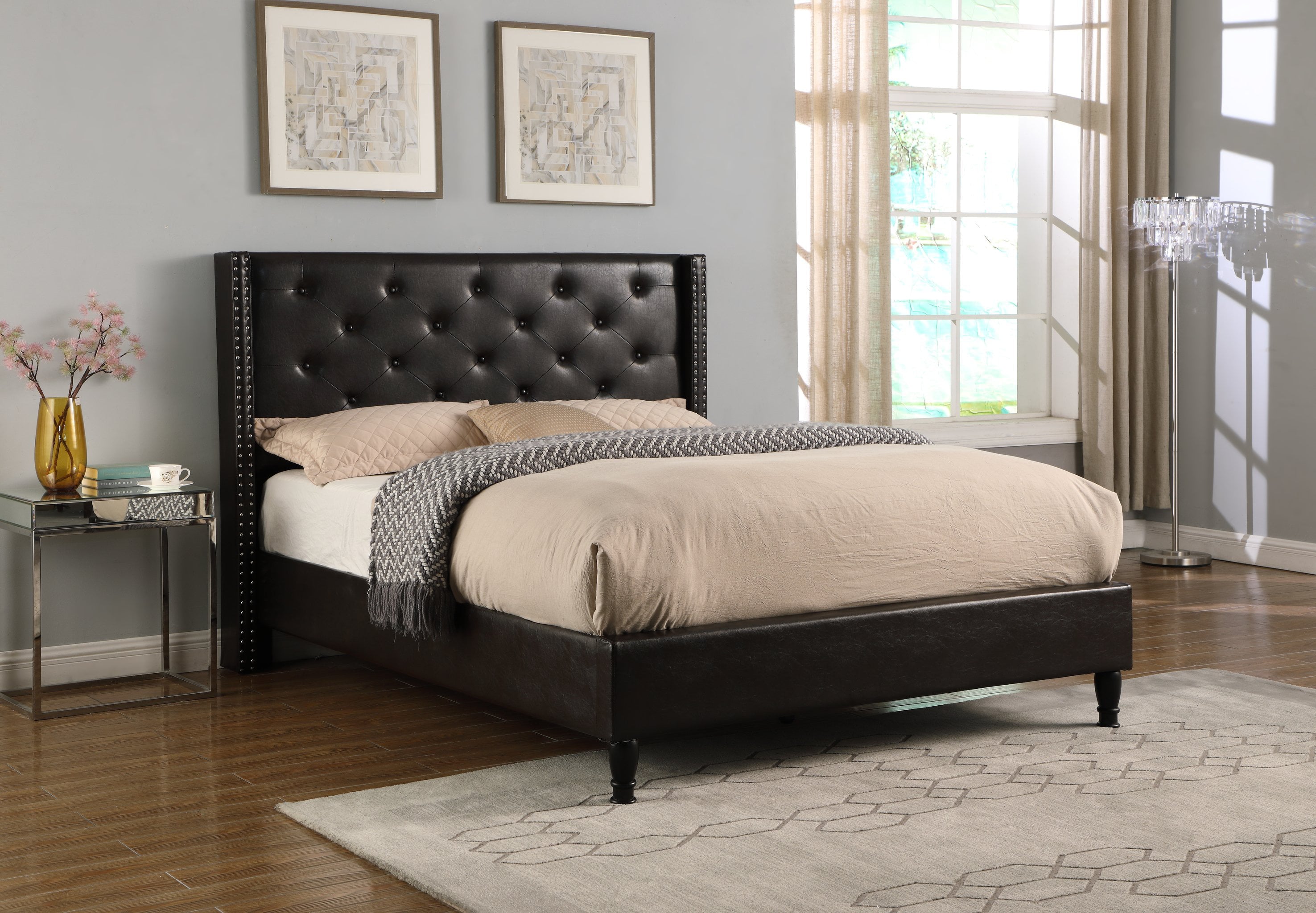 Full Size Upholstered Leather Platform Bed Frame - Brown - Oliver & Smith