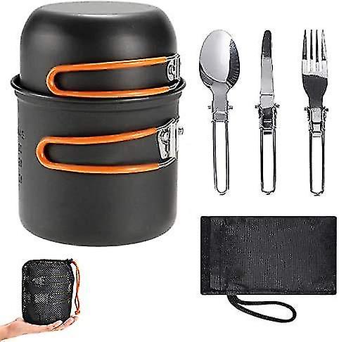 Camping Cookware Set With Foldable Stainless Steel Spoon/fork/knife For 1-2 Person - Portable Stainless Steel Campfire Cooking Equipment