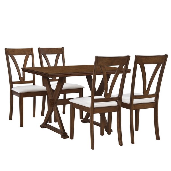 Wood 5-Piece Dining Table Set with 4 Upholstered Chairs