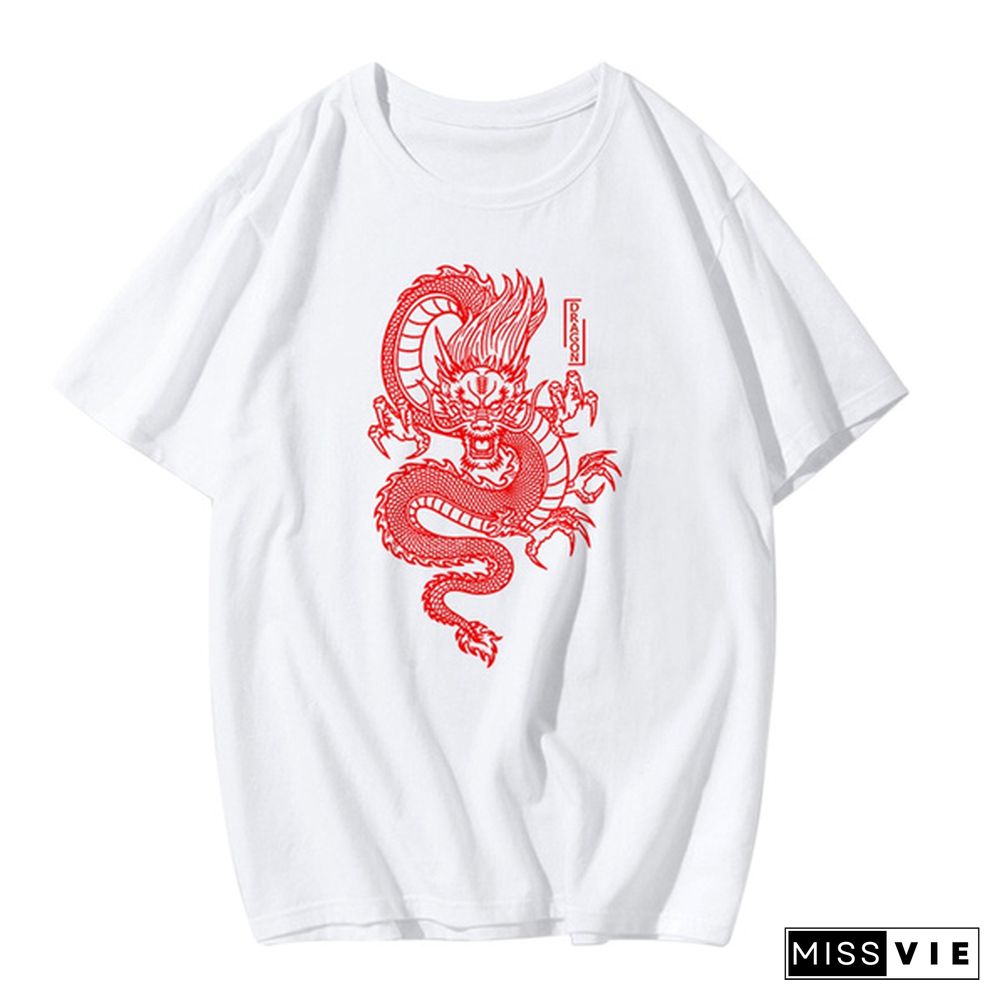 Unisex Men Women Dragon Print T-Shirt Plus Size Short Sleeve Casual Shirt Streetwear Hip Hop Tops Harajuku Ladies Summer Tee