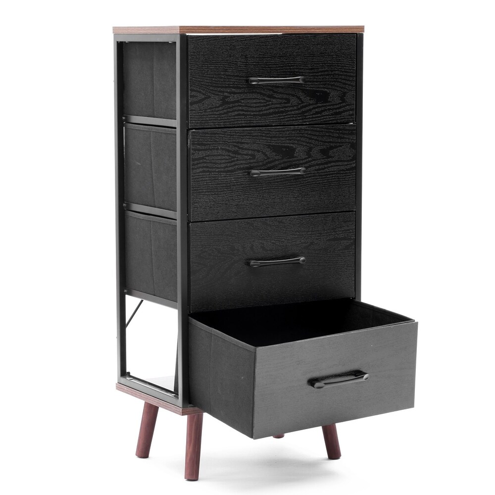 Black Manufactured Wood 4 Drawer Accent Chest with Brown Accents