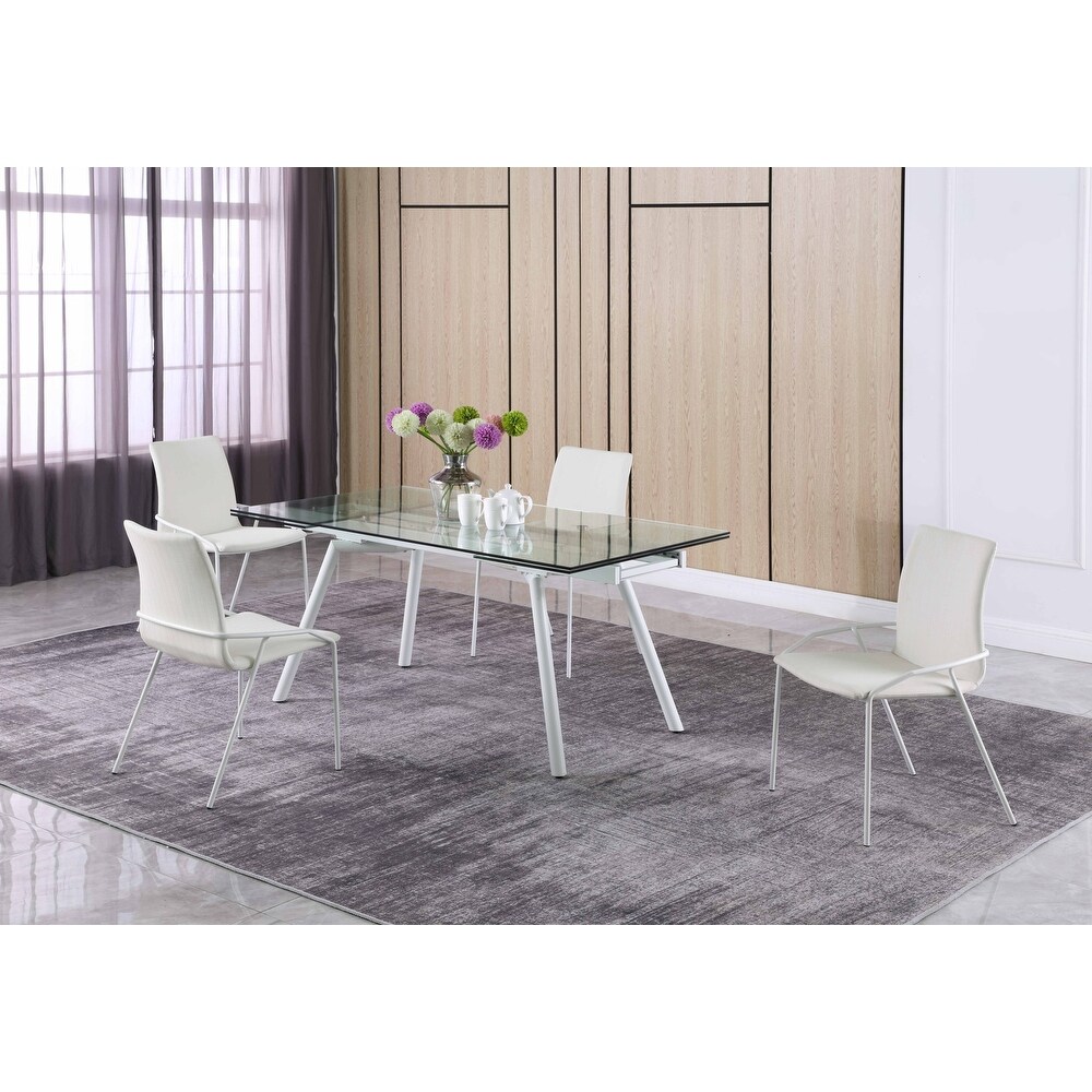 Somette Contemporary Dining Set with Extendable Glass Table