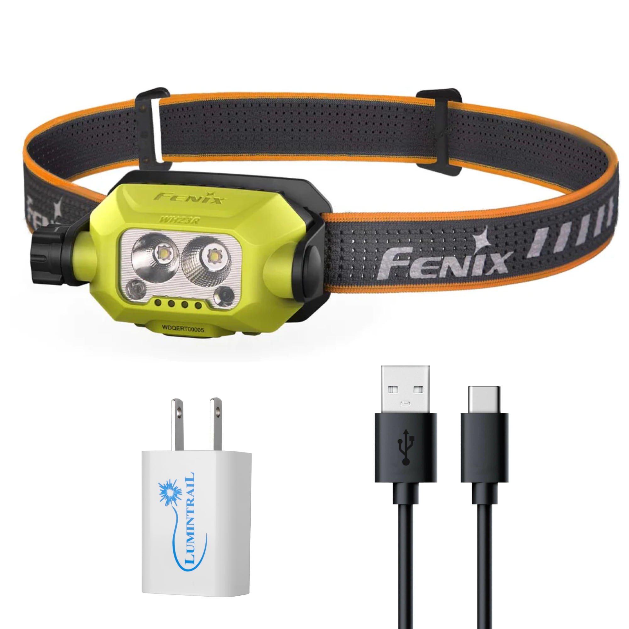 Fenix WH23R Gesture Sensing Industrial Headlamp with Spot and Flood Dual Beam， with a Lumintrail USB Wall Charger