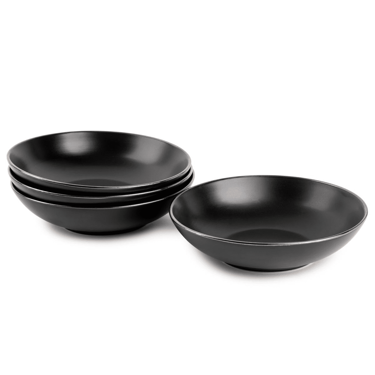 Thyme and Table Dinnerware Black Onyx Stoneware Round Bowls， 4 Pack