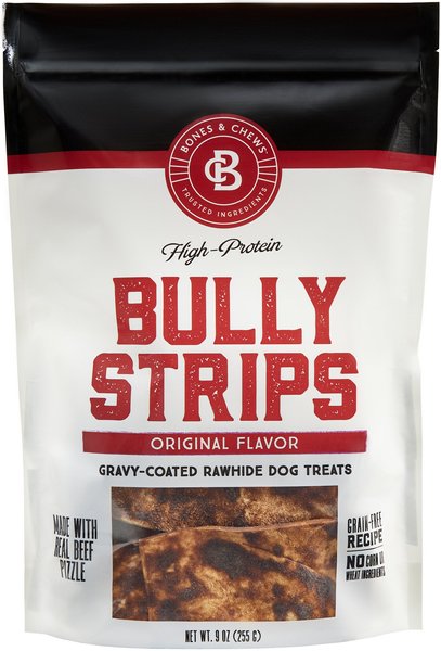 Bones and Chews Bully Strips Dog Treats， Beef， 9-oz bag