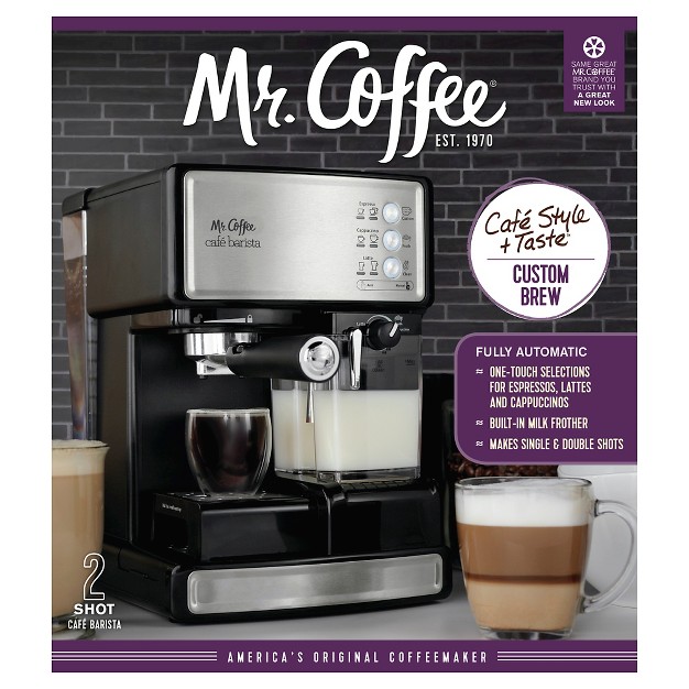 Mr Coffee Programmable Espresso Cappuccino Coffee Maker With Automatic Milk Frother And 15 bar Pump Stainless Steel Black