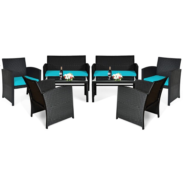 Costway 8pcs Patio Rattan Furniture Conversation Set Cushion Sofa Table Garden Turquoise navy black red