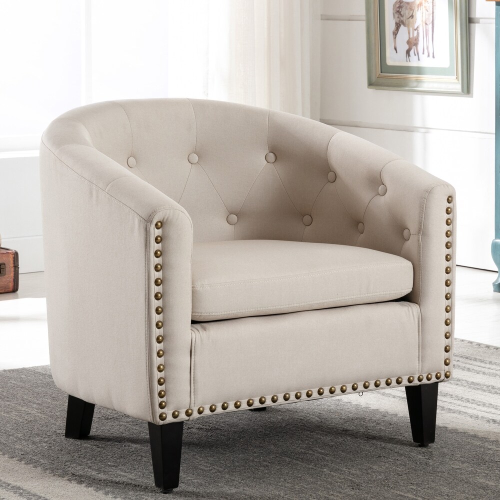 Modern Linen Fabric Tufted Club Chair Comfortable Reading Tub Armchair for Living Bedroom