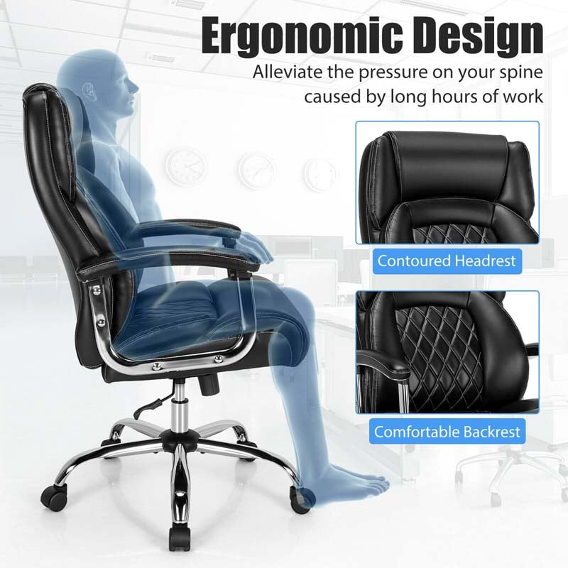 500 LBS Big & Tall Office Chair, Extra Wide Seat Leather Executive Chair, Height Adjustable Swivel Computer Desk Chair