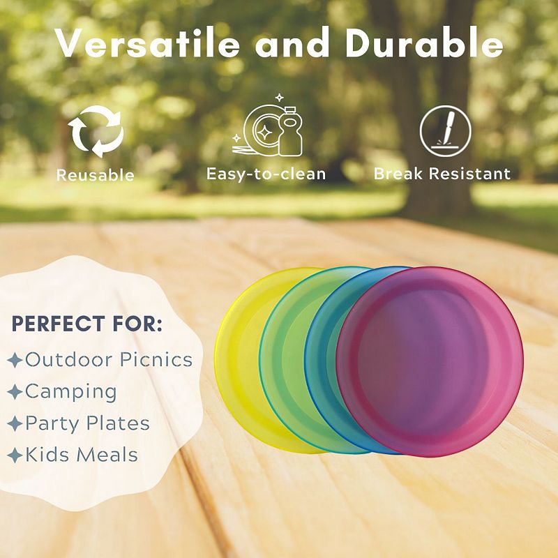 Colorful Plastic Reusable 10 inch Plates， 6 Pack