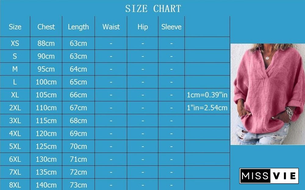 XS-8XL Spring Summer Clothes Plus Size Tops Fashion Women's Tunics Deep V-neck Shirts Ladies Long Sleeve Pullover Loose T-shirts Solid Color Linen Blouses