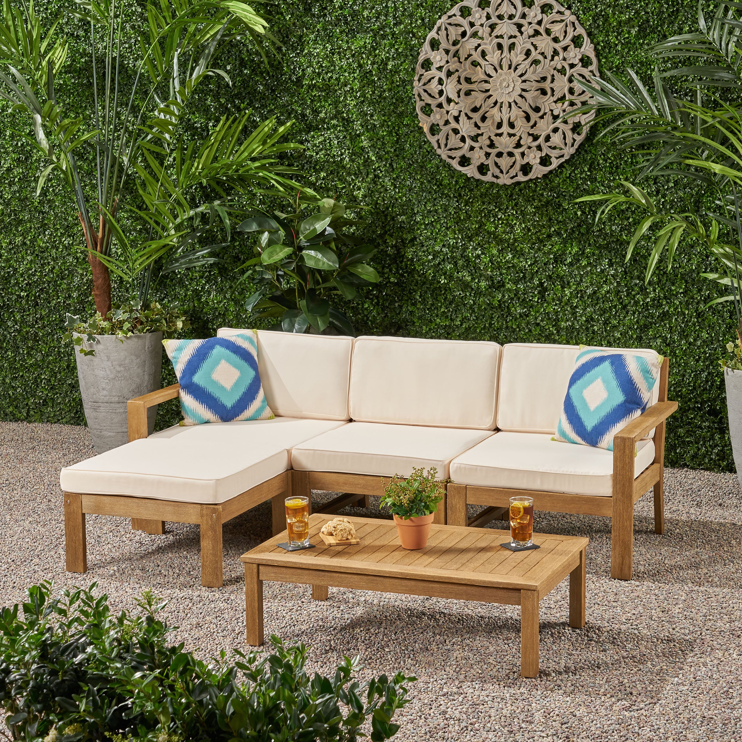 Makayla Ana Outdoor 3 Seater Acacia Wood Sofa Sectional with Cushions