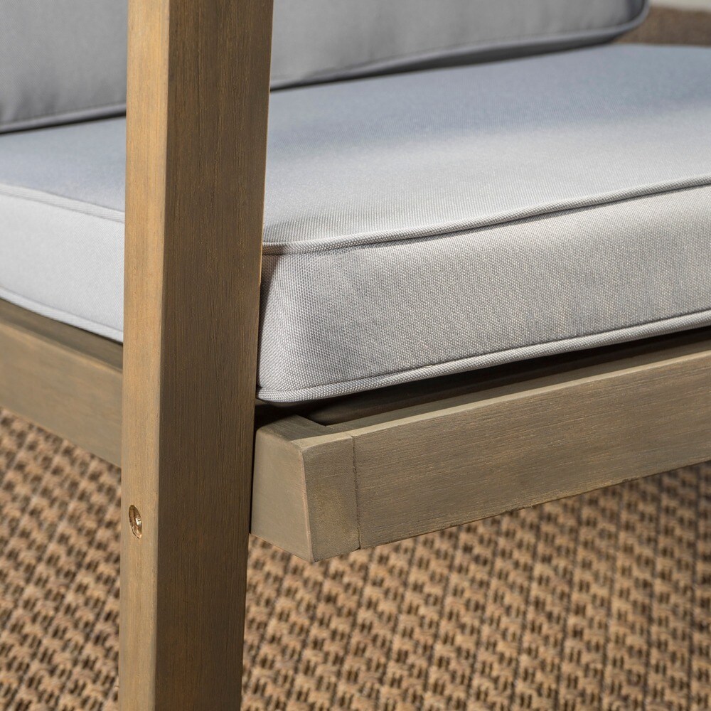Leah Outdoor 3 piece Acacia Wood Chat Set with Cushions by Christopher Knight Home