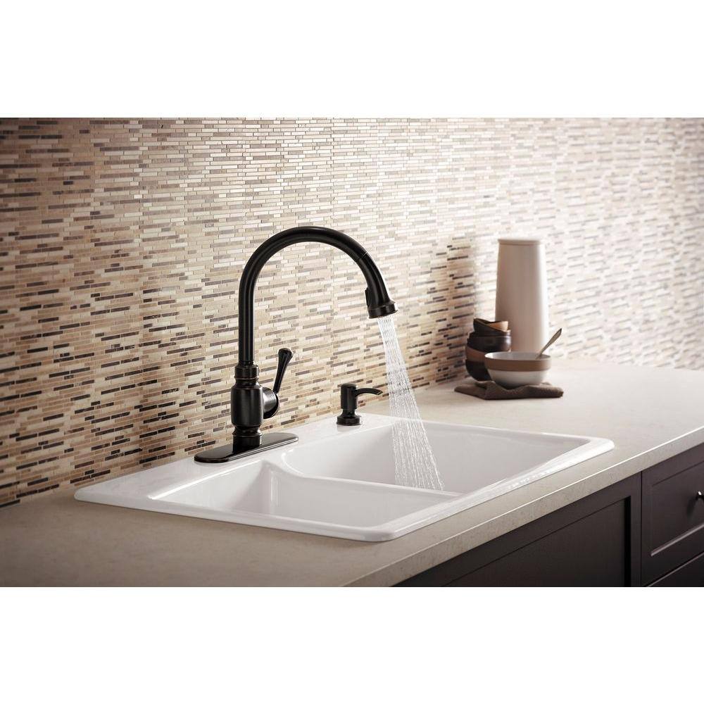 KOHLER Carmichael Single-Handle Pull-Down Sprayer Kitchen Faucet in Oil Rubbed Bronze K-R72512-SD-2BZ