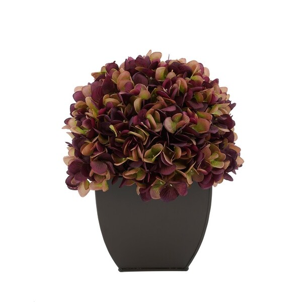 Faux Hydrangea in Matte Brown Tapered Zinc Cube