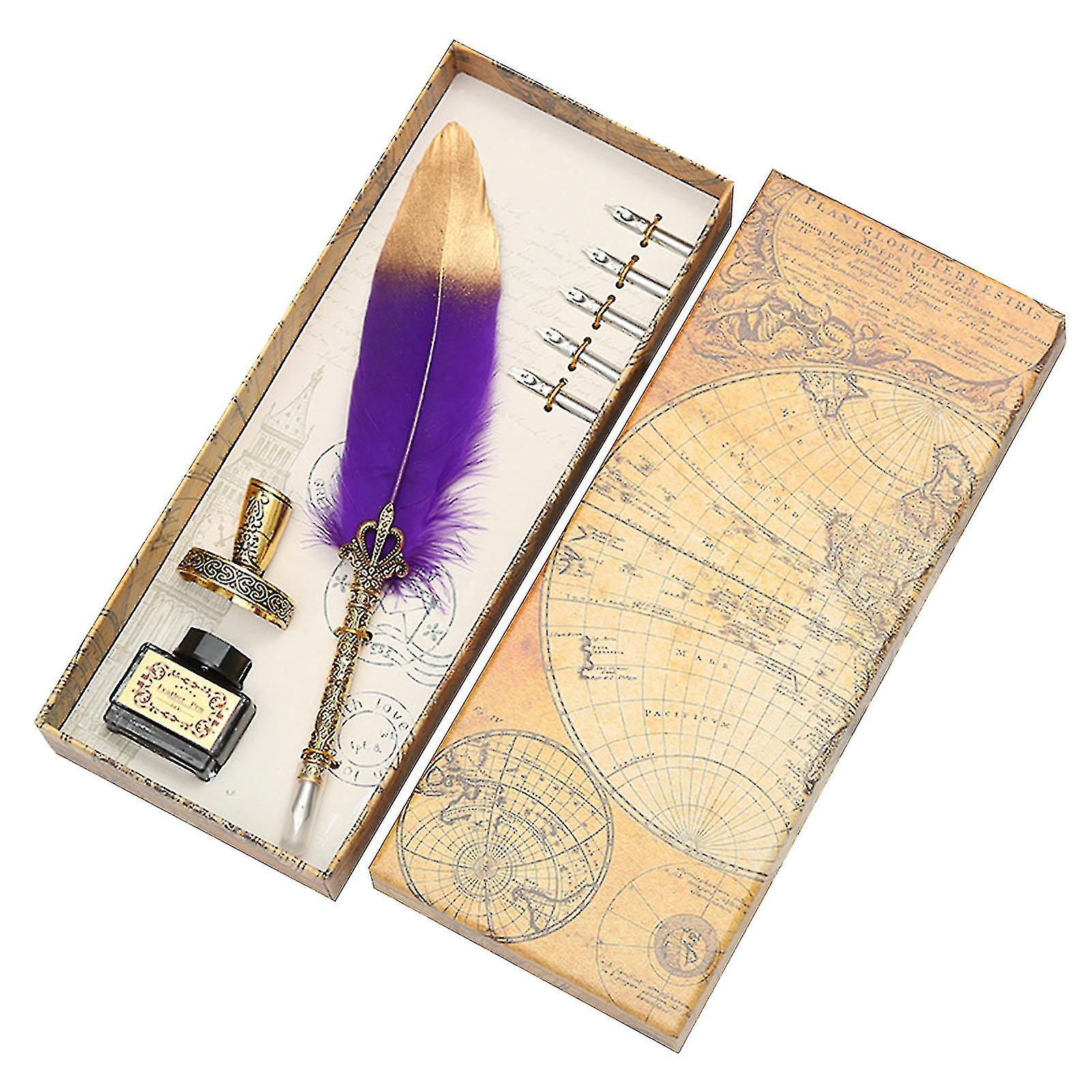 Calligraphy Feather Dip With 5 Nib Quill Pen Writing Ink Set Gift Box Wedding Fountain Pen