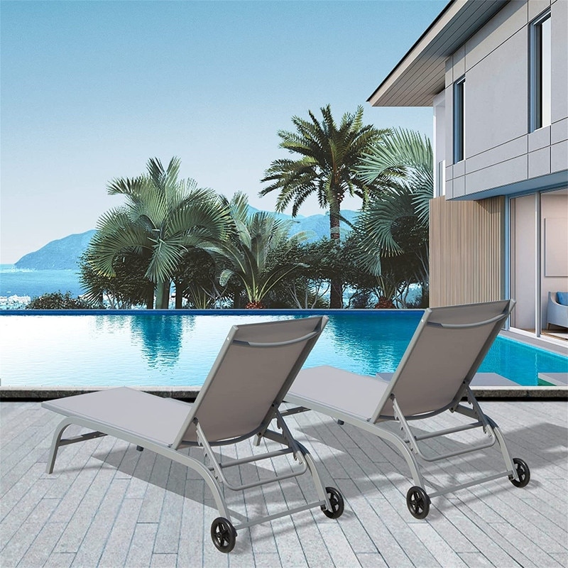 Chaise Lounge Outdoor Set of 2  Lounge Chairs for Outside with Wheels (2 Lounge Chairs)