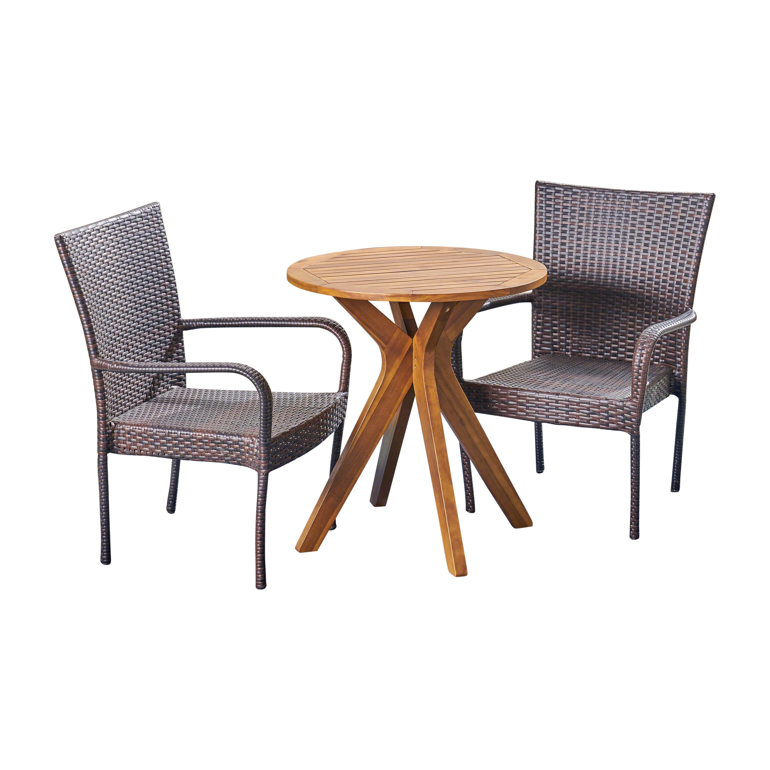 Franzburg Outdoor 3 Piece Acacia Wood and Wicker Bistro Set