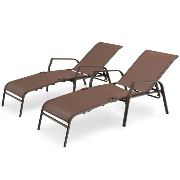 2 Pieces Patio Folding Chaise Lounge Chair Set with Adjustable Back-Brown - 63.5 x 28