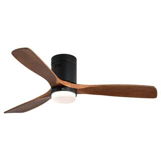 Sofucor 52 in. LED IndoorOutdoor Flush Mount Smart Matte Black Ceiling Fan with Wood Blades 6-Speed DC Remote Control ZSKBKN220209010