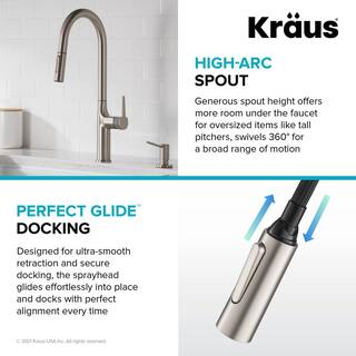 KRAUS Oletto Single Handle Pull Down Sprayer Kitchen Faucet in Matte Black KPF-3101MB