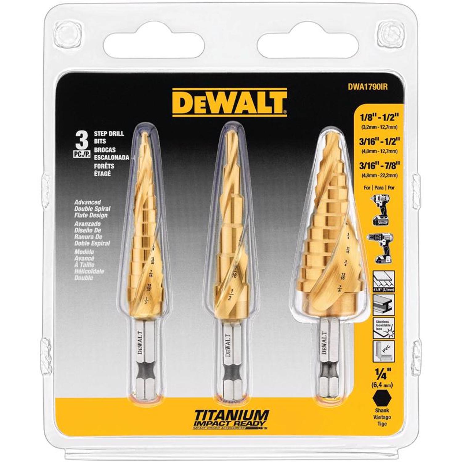 DW Impact Ready Titanium Nitride Coated Step Drill Bit Set 3 pc