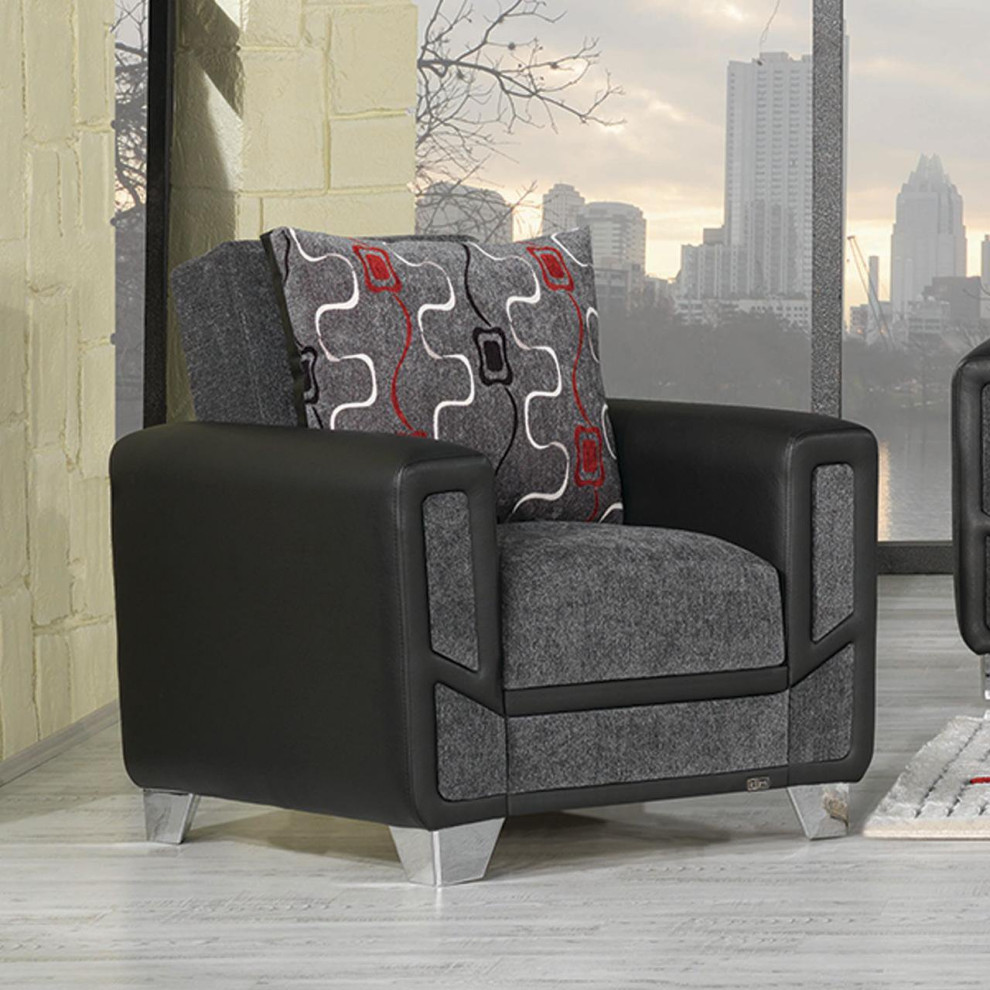 Comfortable Accent Chair  Convertible Design With Gray Chenille Upholstered Seat   Contemporary   Armchairs And Accent Chairs   by Declusia  Houzz