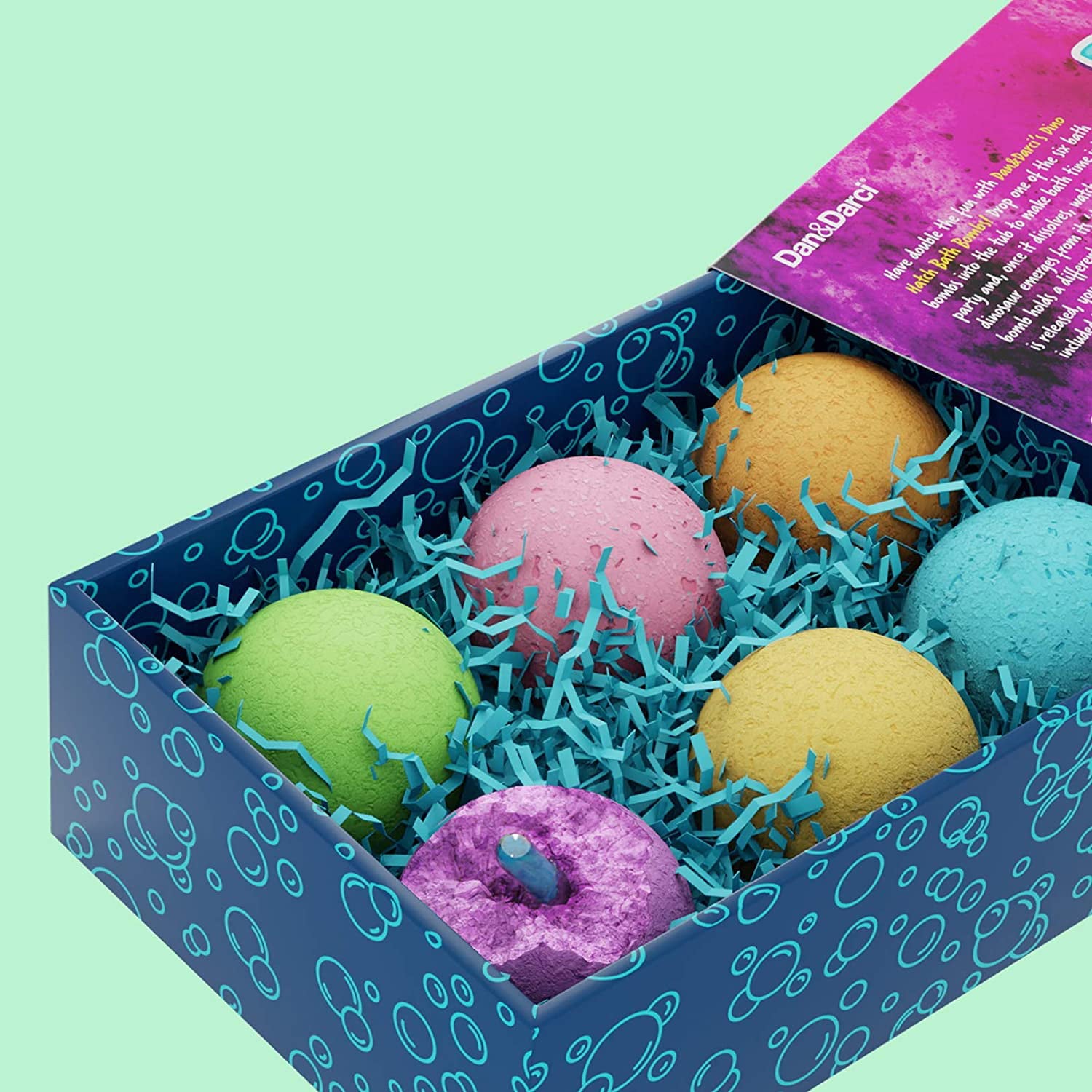 Dino Hatch Bath Bombs for Kids with Surprise Dino Capsule Inside - Dinosaur in Each Fizzy - with Learning Cards - Kids Bath Bombs and Toys Inside - Toy Filled - Christmas Gifts for Girls and Boys