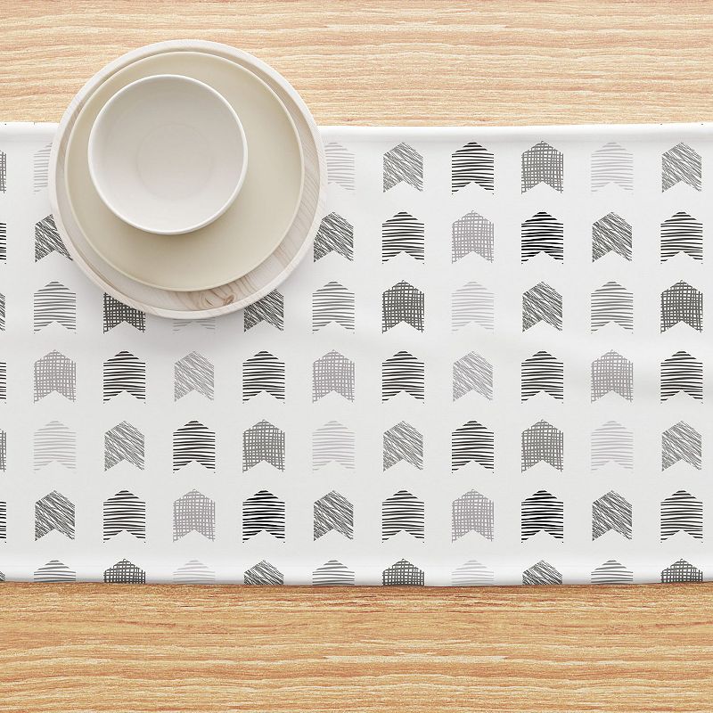 Table Runner， 100% Polyester， 14x108， Grey Geometric Arrows