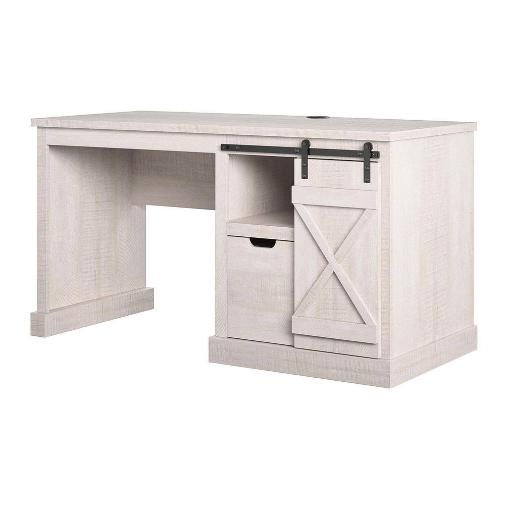 Ameriwood Home Bayshore 51.9 in. H Rustic White Single Pedestal Computer Desk DE18726