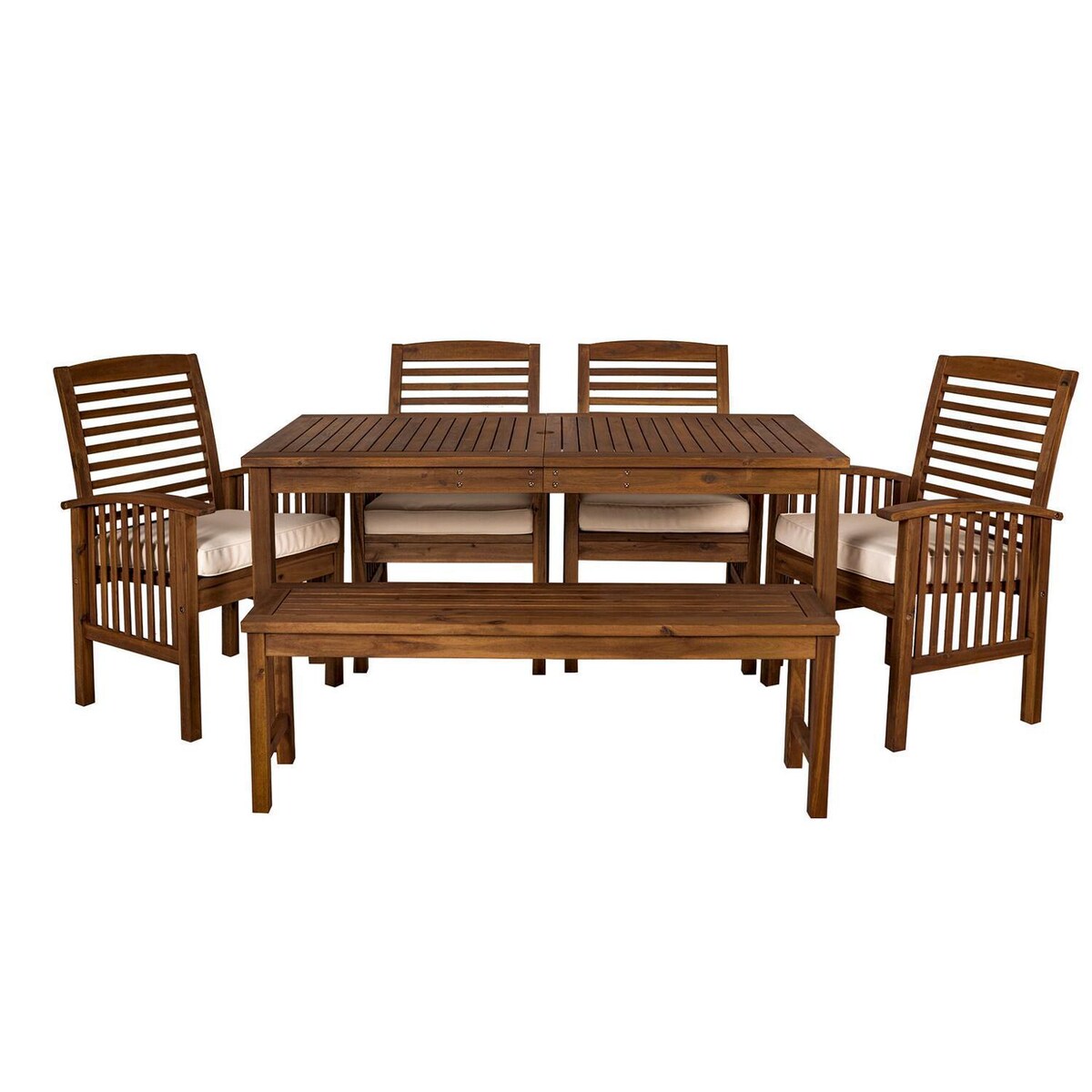 Ultimate Patio Horizon Way 6 Piece Dark Brown Acacia Patio Dining Set W/ 60 X 34 Inch Rectangular Table and Natural Cushions