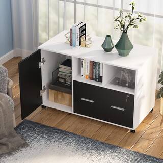 BYBLIGHT Atencio White Lateral Filing Cabinet with Storage Shelves Mobile Printer Stand BB-C0312XF