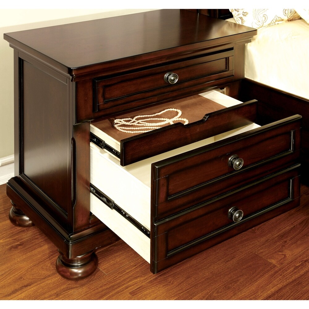 Barelle I Transitional Cherry Solid Wood Storage 3 piece Platform Bedroom Set with USB Port by Furniture of America