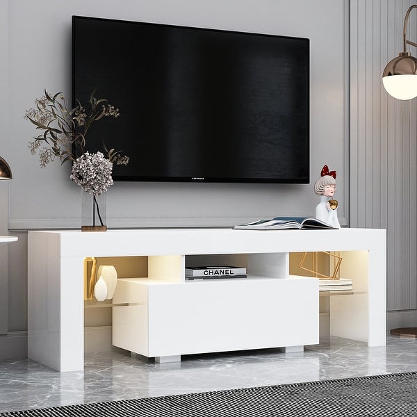 Entertainment TV Stand， Large TV Stand TV Base Stand with LED Light TV Cabinet