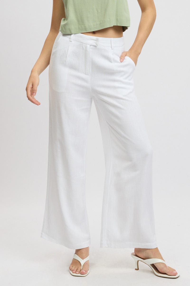 White Wide Leg Pants Mid Rise