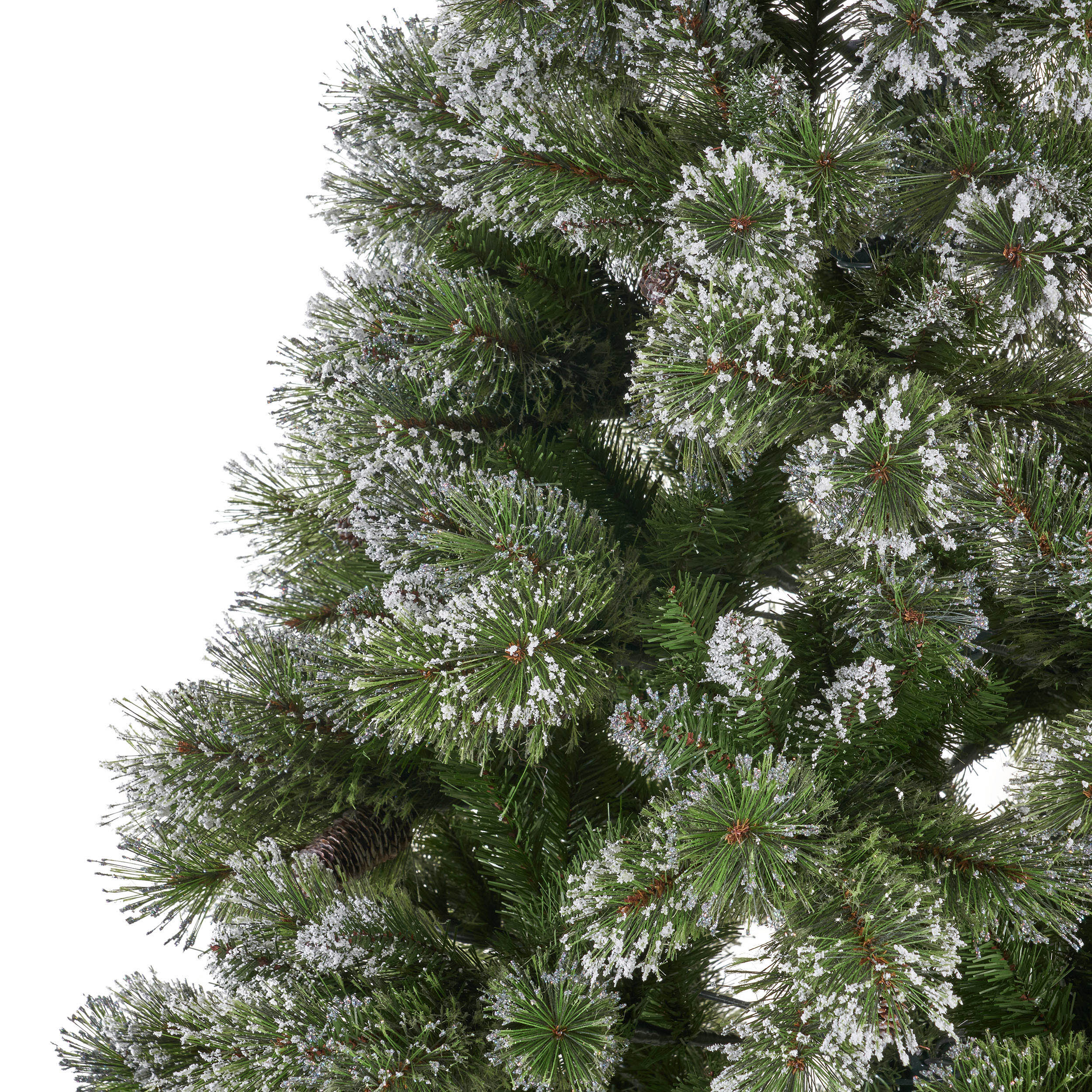 9-foot Mixed Spruce Hinged Artificial Christmas Tree with Snow and Glitter Branches and Frosted Pinecones