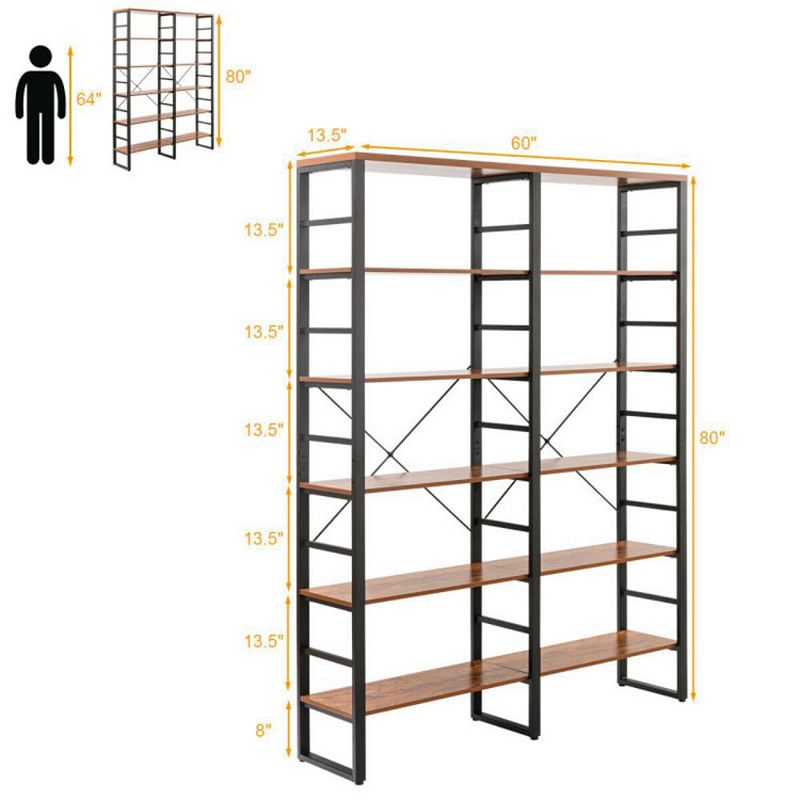 Hivago 80 Inch Freestanding Industrial Double Wide 6-Shelf Bookcase