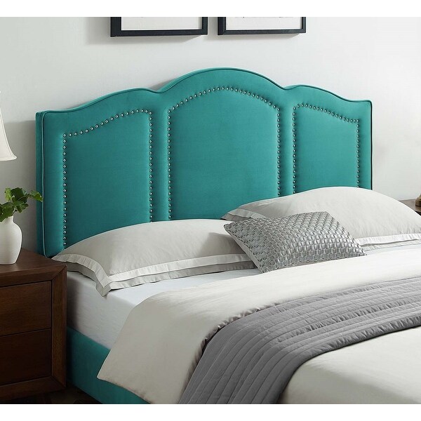 Augusta Green Velvet Upholstered Twin Size Headboard with Nailhead Trim - - 33121402