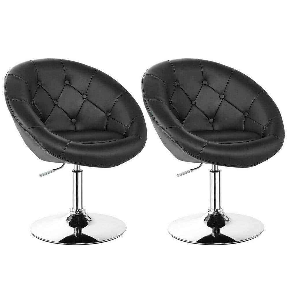 Gymax 36 in. H Swivel Bar Stools Low Back Metal Height Adjustable Round Tufted Back Bar Chairs Black (Set of 2) GYM05657