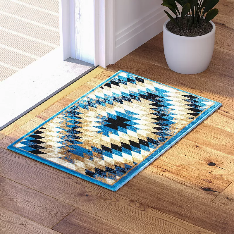 Masada Rugs Masada Rugs Stephanie Collection 2'x3' Area Rug Mat with Distressed Southwest Native American Design 1106 in Blue Black， Brown and Beige